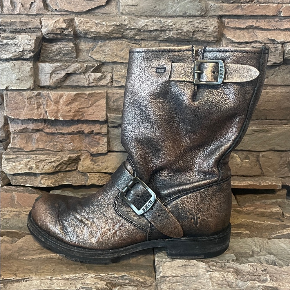 Frye Veronica Distressed Leather Boots Metallic Bronze - Picture 9 of 16